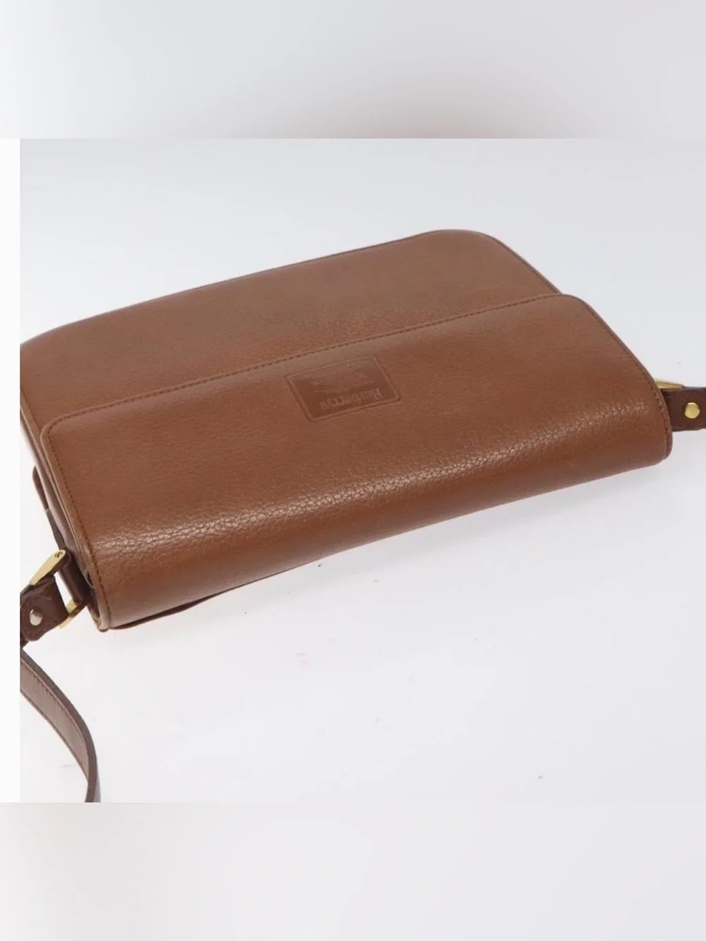 Burberrys Vintage Tan pebbled  Leather Messenger Bag with Embossed Logo